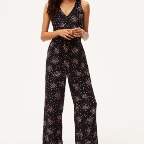 Loft PETITE Black Rose Pink Floral Romper Jumpsuit - Picture 2 of 8